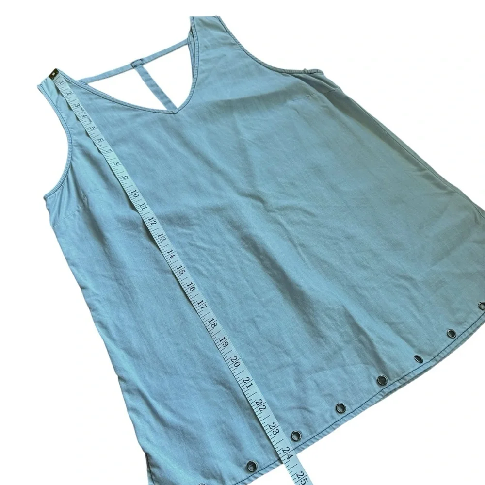 Skies Are Blue Light Blue Chambray 100% Tencel V-Neck Tank Top S - Picture 9 of 11